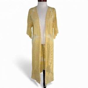 Rebellion Again Yellow Embroidered Lace Duster Kimono Cardigan M/L Boho Festival